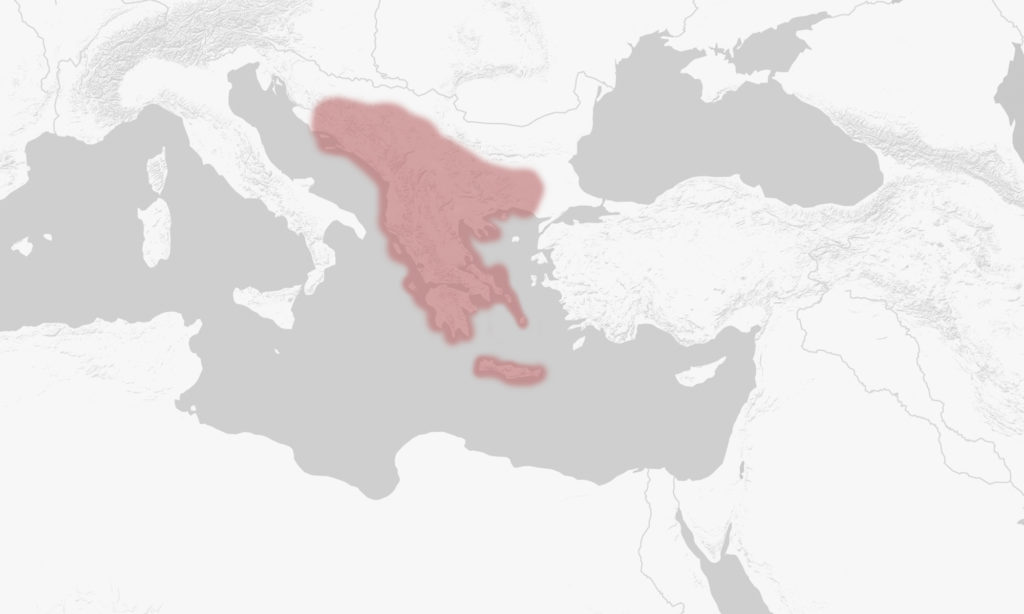 Map of Mediterranean Sea with Greece highlighted.